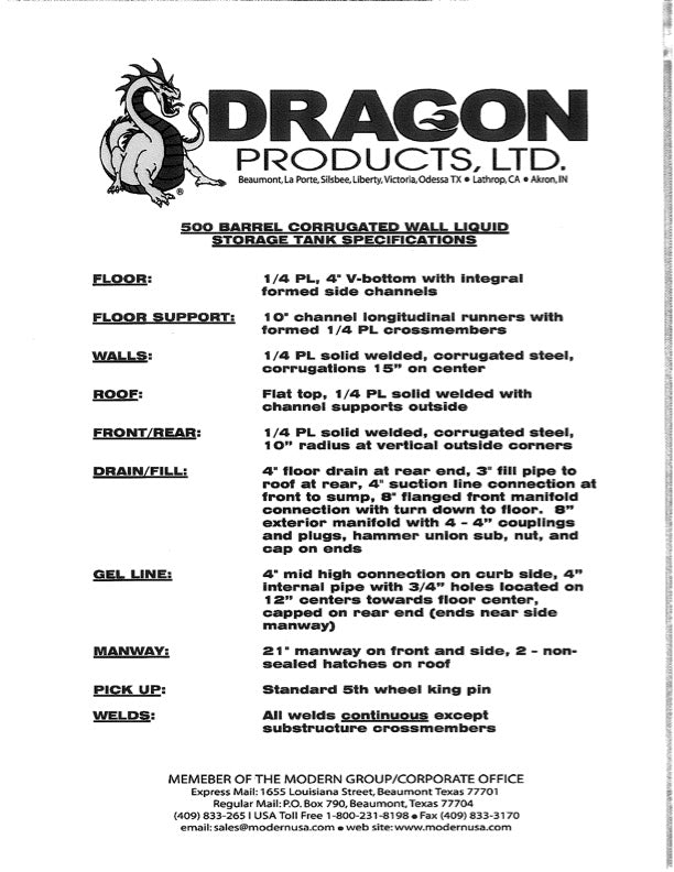 Dragon Flat Roof Frac Tank (5110)
