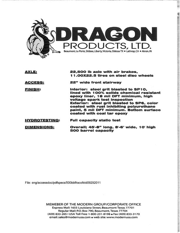 Dragon Flat Roof Frac Tank (5110)
