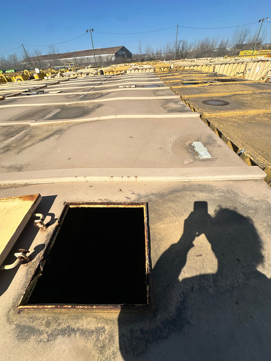 Top view of yellow Wichita 21,000 gallon frac tank #GP50001